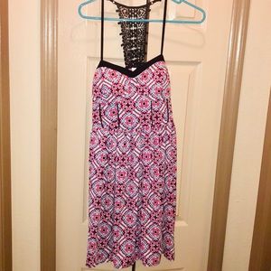 Spaghetti strap pink and blue pattern dress